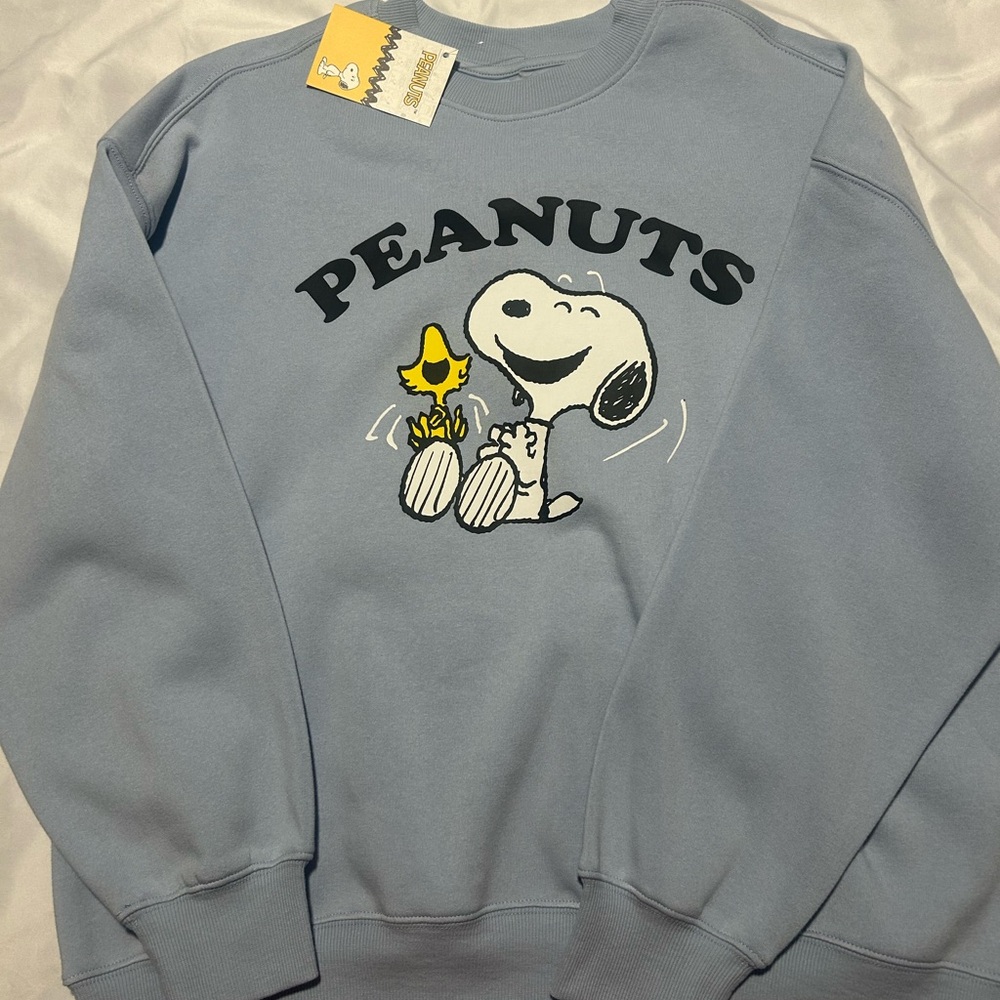 🔥🥜Peanuts Snoopy & Woodstock Since 1950 Sweatshirt Size Small Baby Blue🔥🥜